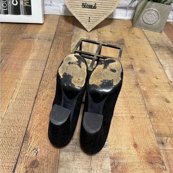 CHLOE Black Suede Block Chunky Heel Pump Shoes Round Toe Size Euro 39.5 US 9.5 - Picture 14 of 16